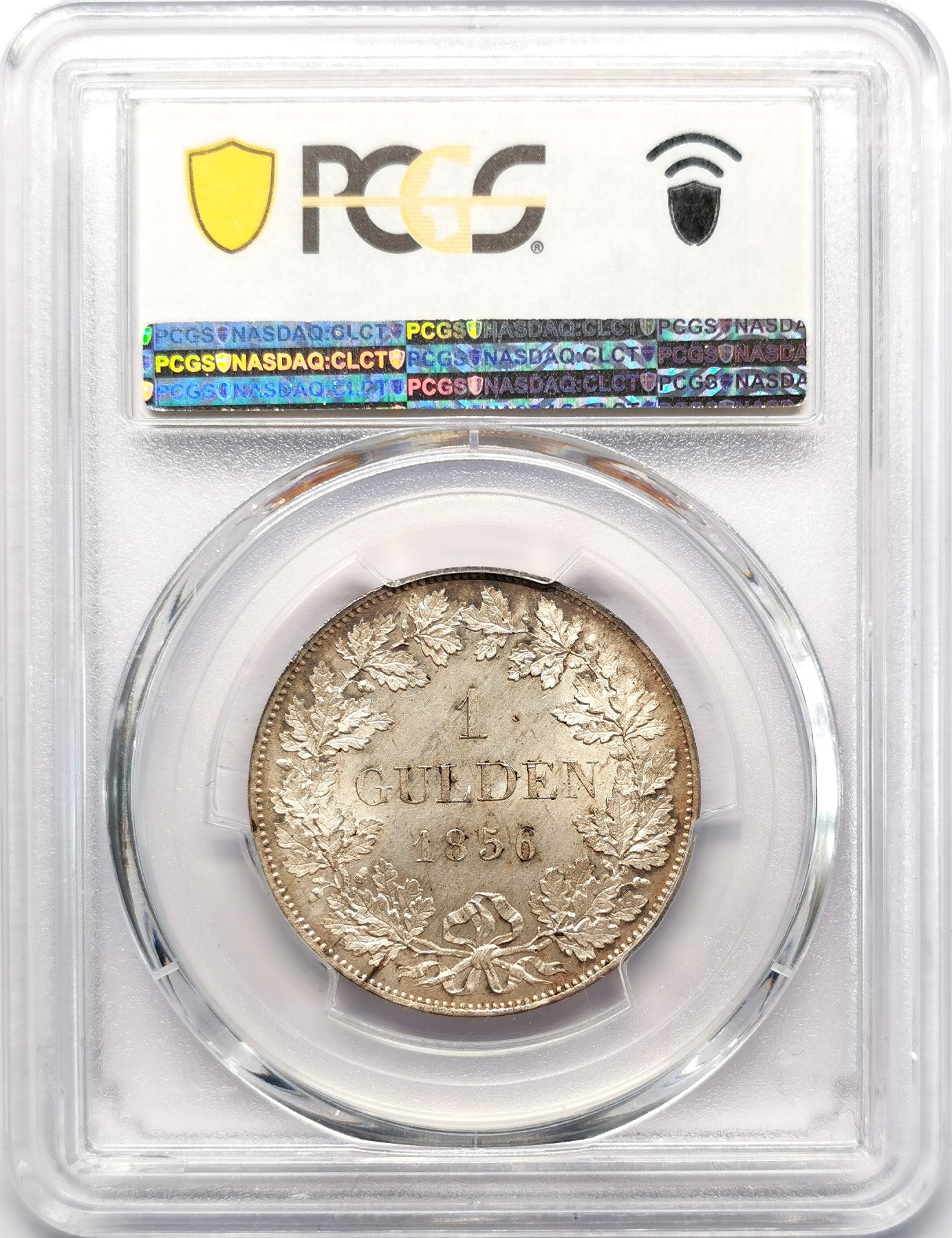 凡希社世界钱币微拍第二百六十六期 1856符腾堡流通版古尔登银币PCGS-MS64+，黄光柔彩，底板丝滑，收藏级品相！请参考视频。