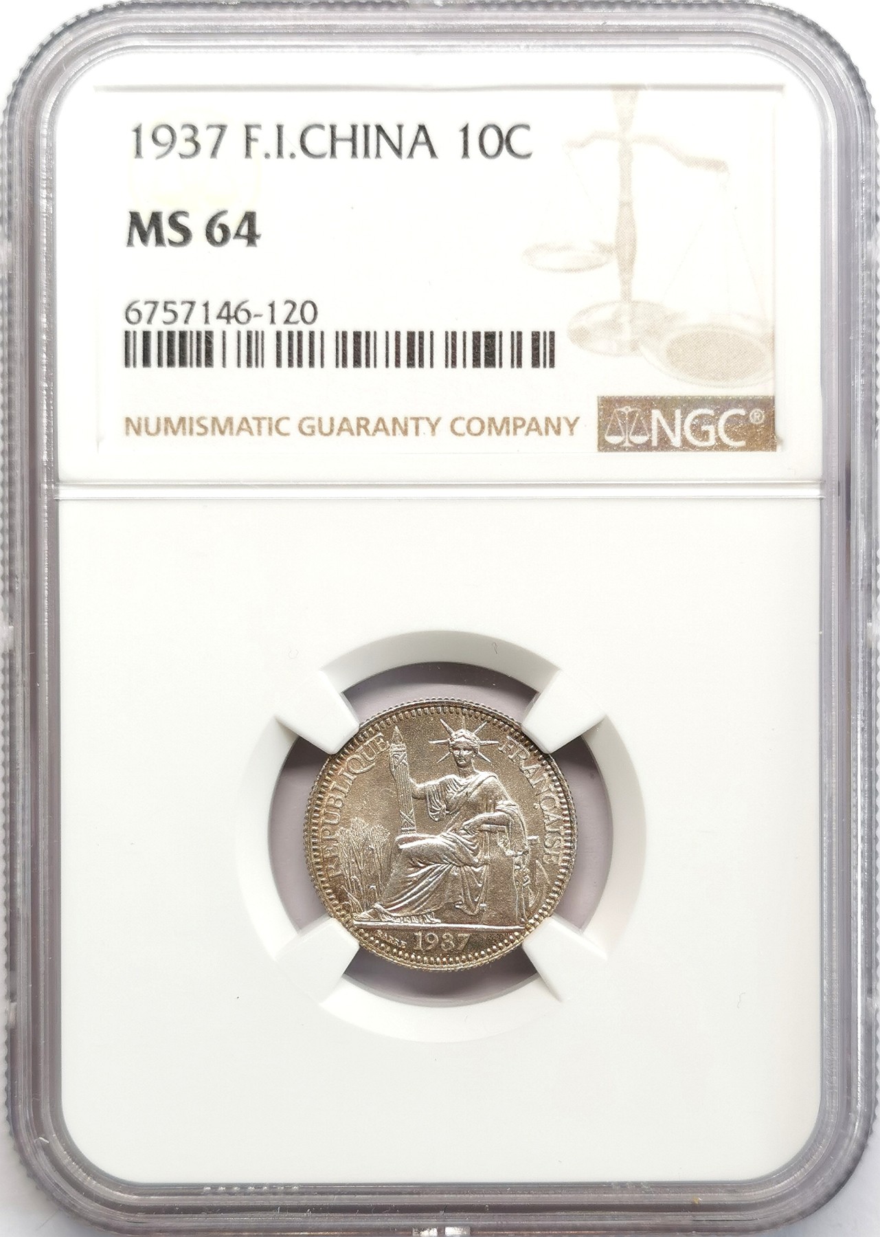 凡希社世界钱币微拍第二百六十六期 1937法属印度支那10分银辅币NGC-MS64