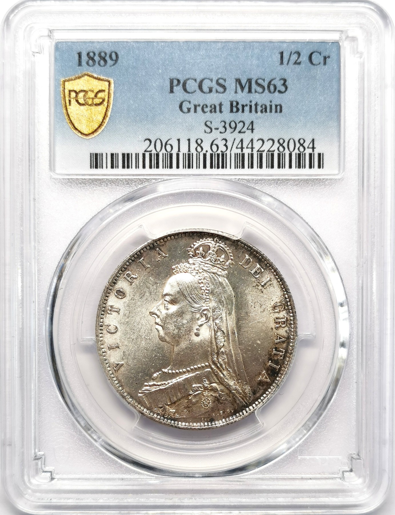 凡希社世界钱币微拍第二百六十六期 1889英国老维高冠1/2克朗银币PCGS-MS63