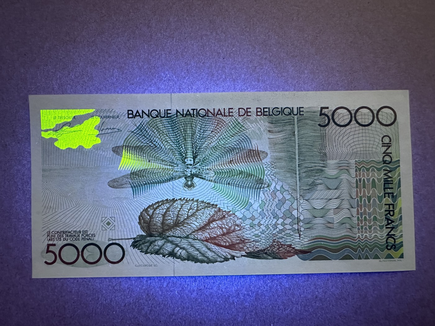 《张总收藏》146期-外币精品荟萃 比利时5000法郎 UNC- 大蜻蜓 轻微荧光 无4