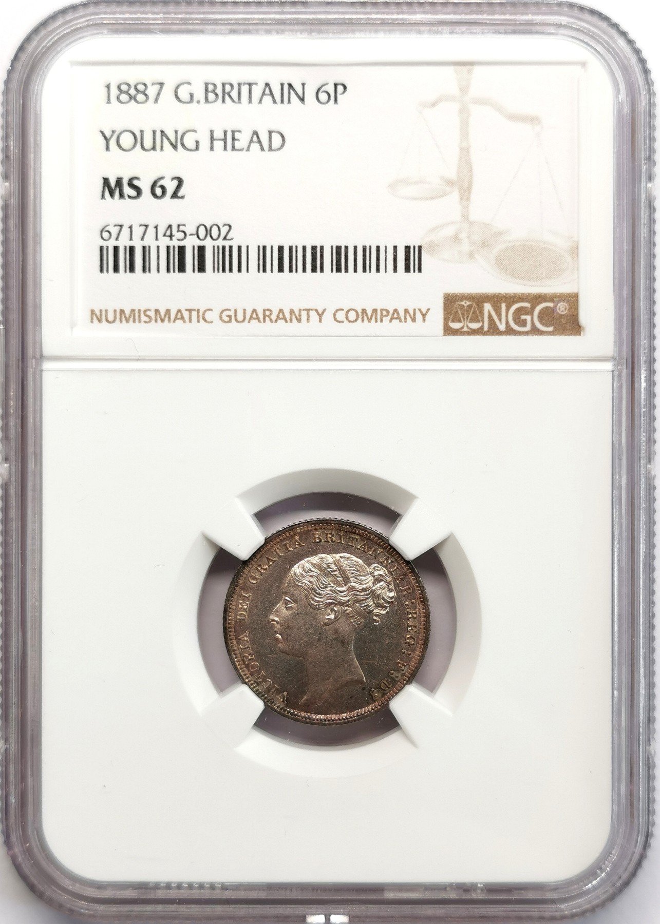 凡希社世界钱币微拍第二百六十六期 1887英国小维青年头像6便士NGC-MS62