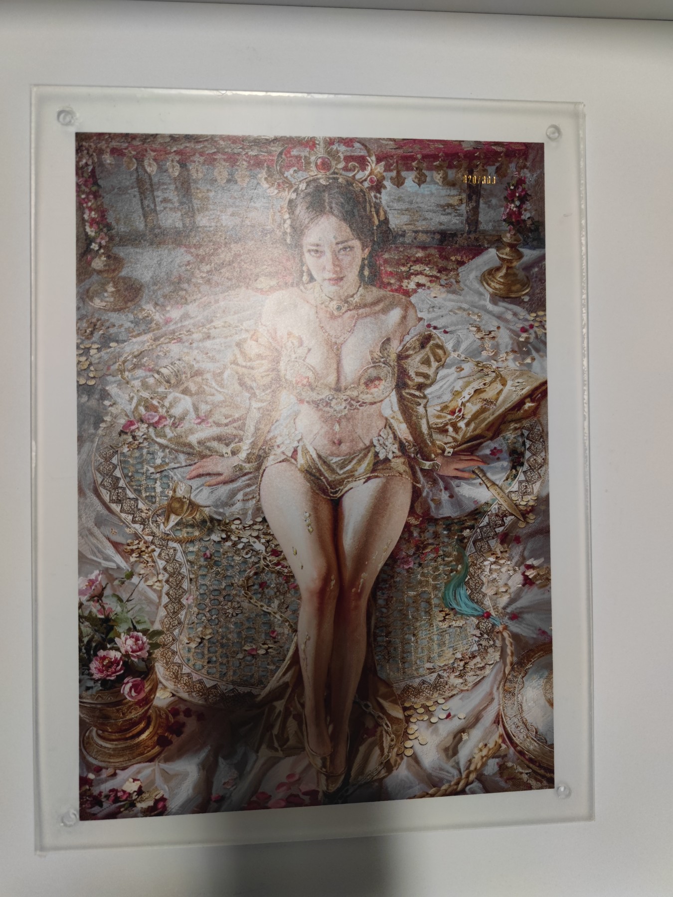 妖精的尾巴卡牌拍卖第十五期(收拍品) 燎原卡牌彫仙铁扇公主A4粗闪大卡，编:020/300，带亚克力展示板