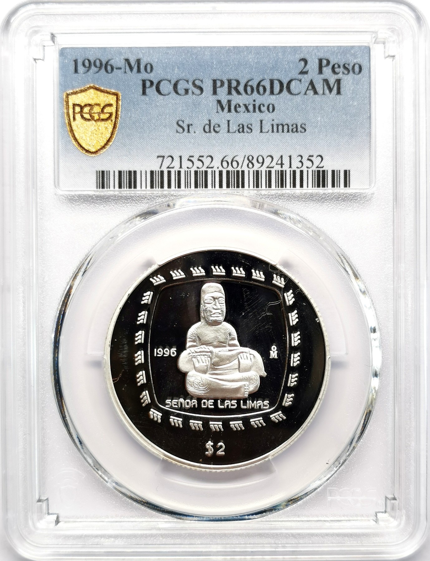 凡希社世界钱币微拍第二百六十六期 1996墨西哥玛雅文明2比索银币精铸PCGS-PR66DCAM