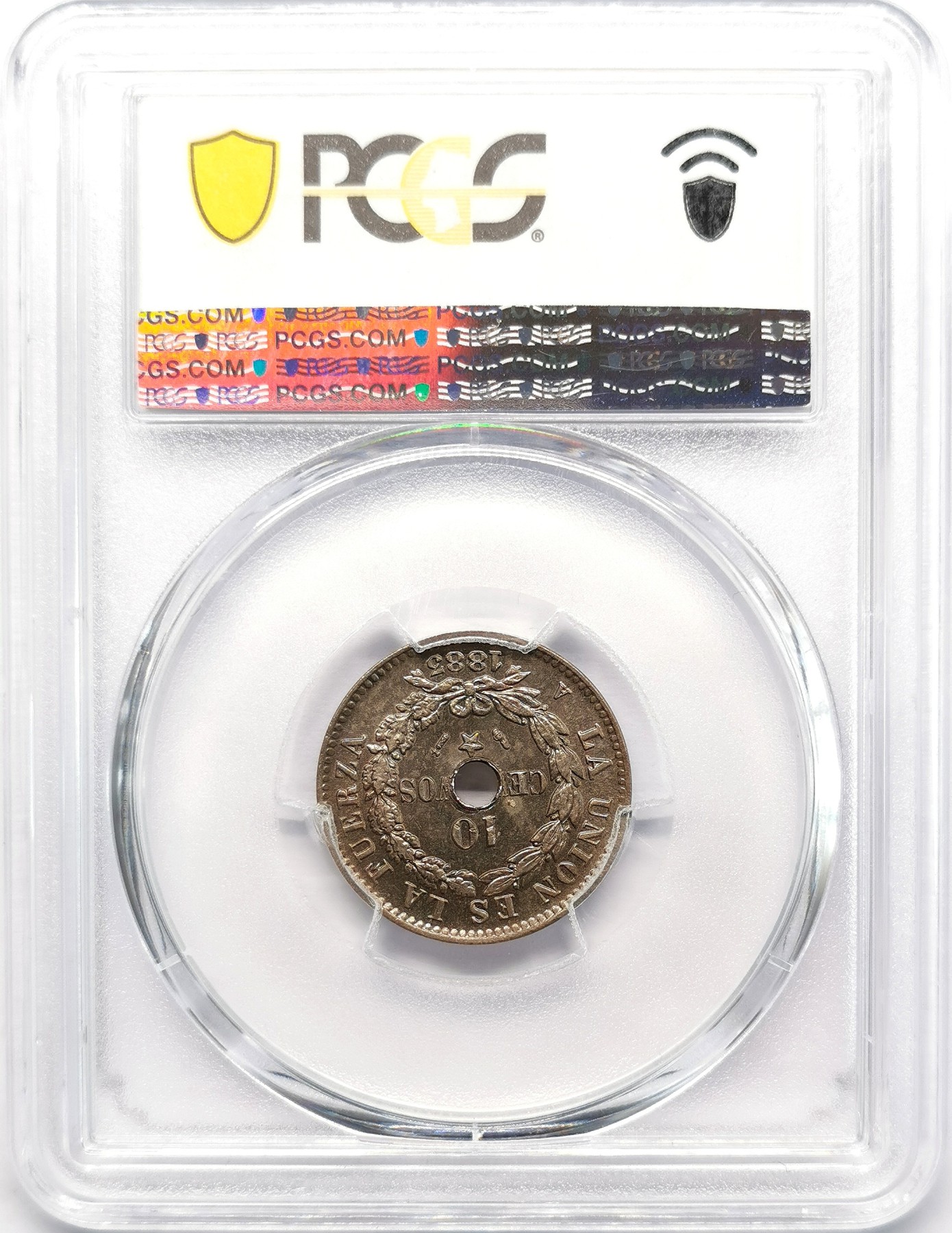 凡希社世界钱币微拍第二百六十六期 1883A玻利维亚中孔10分PCGS-MS65，少见版本！