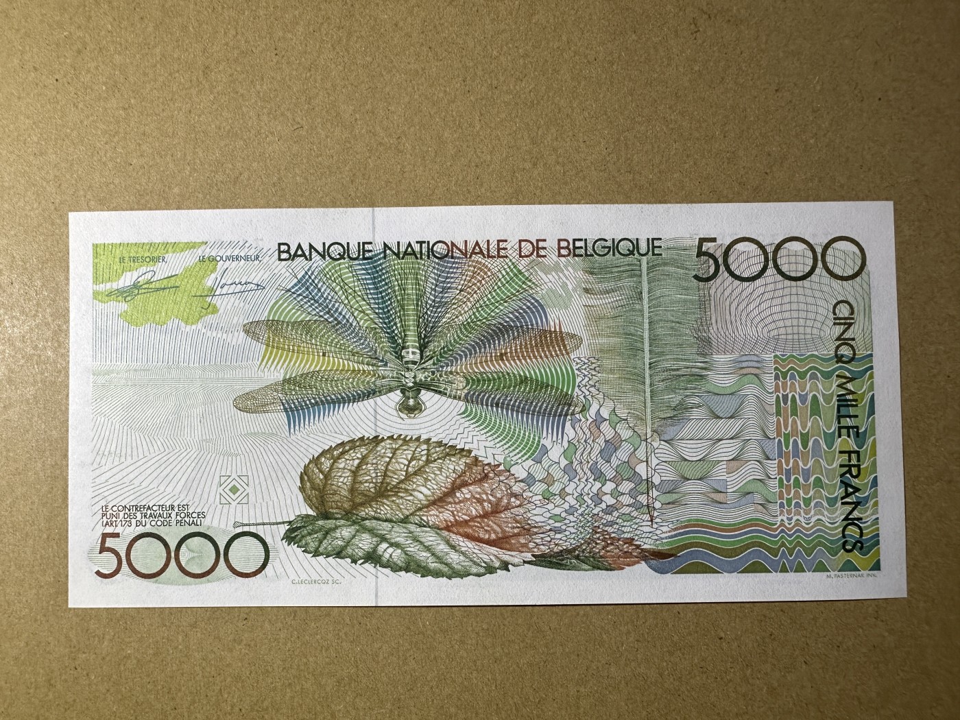 《张总收藏》146期-外币精品荟萃 比利时5000法郎 UNC- 大蜻蜓 轻微荧光 无4