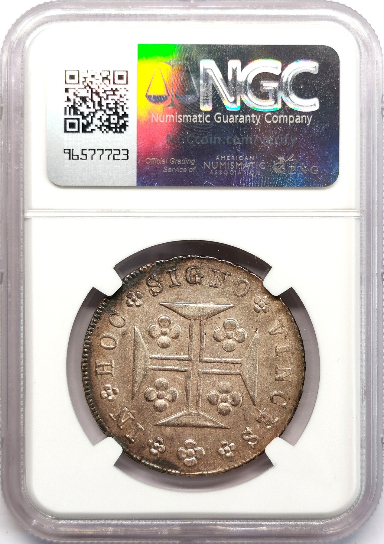 凡希社世界钱币微拍第二百六十六期 1836葡萄牙玛丽二世400R十字银币NGC-MS62，淡金彩养眼！请参考视频。