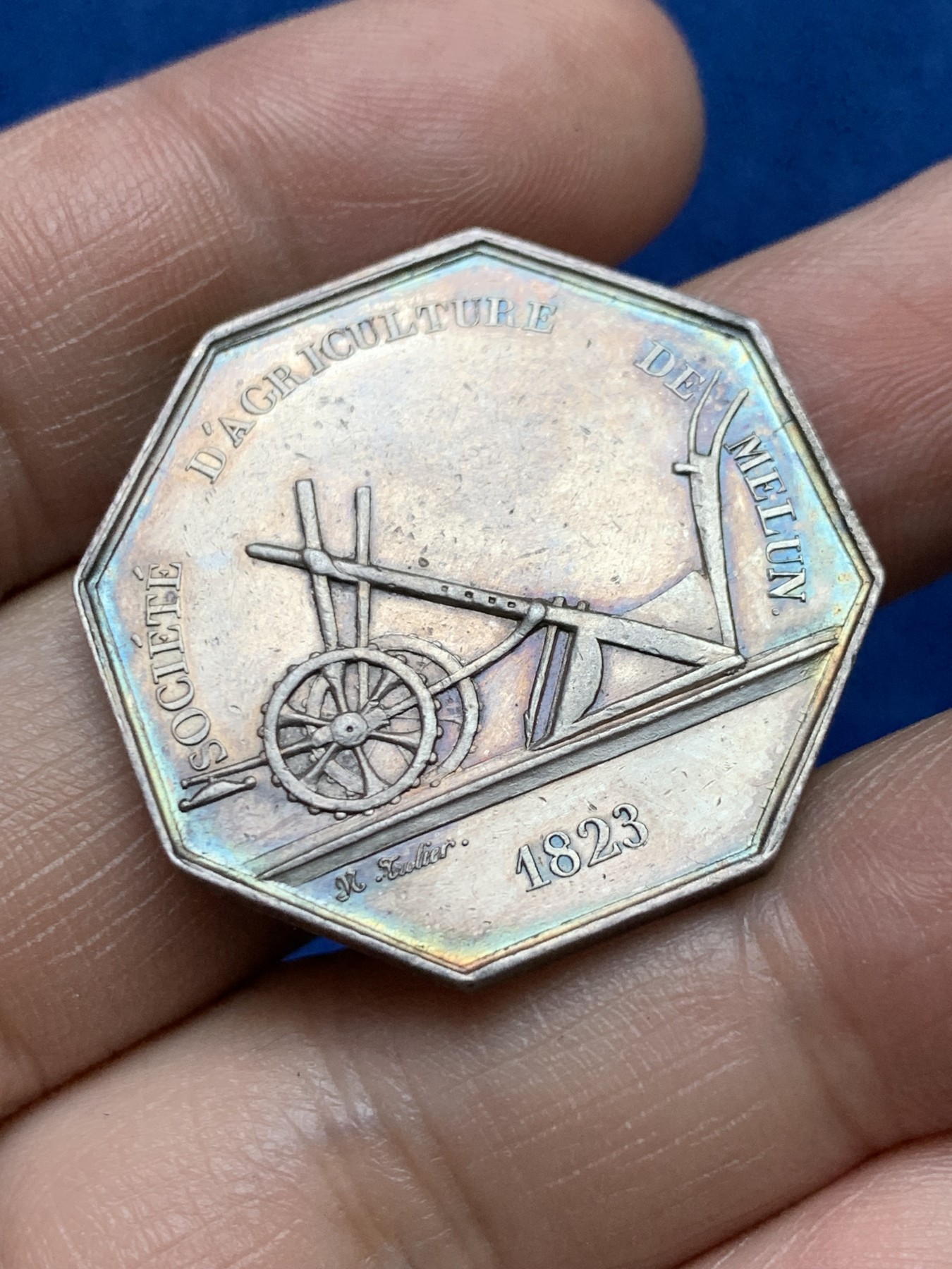 《竞宝斋》第262场-周日，周一，周二 3场连拍 (全场包邮) 法国八角银章，莫伦农业协会，14.15g，32mm，早期无边铭