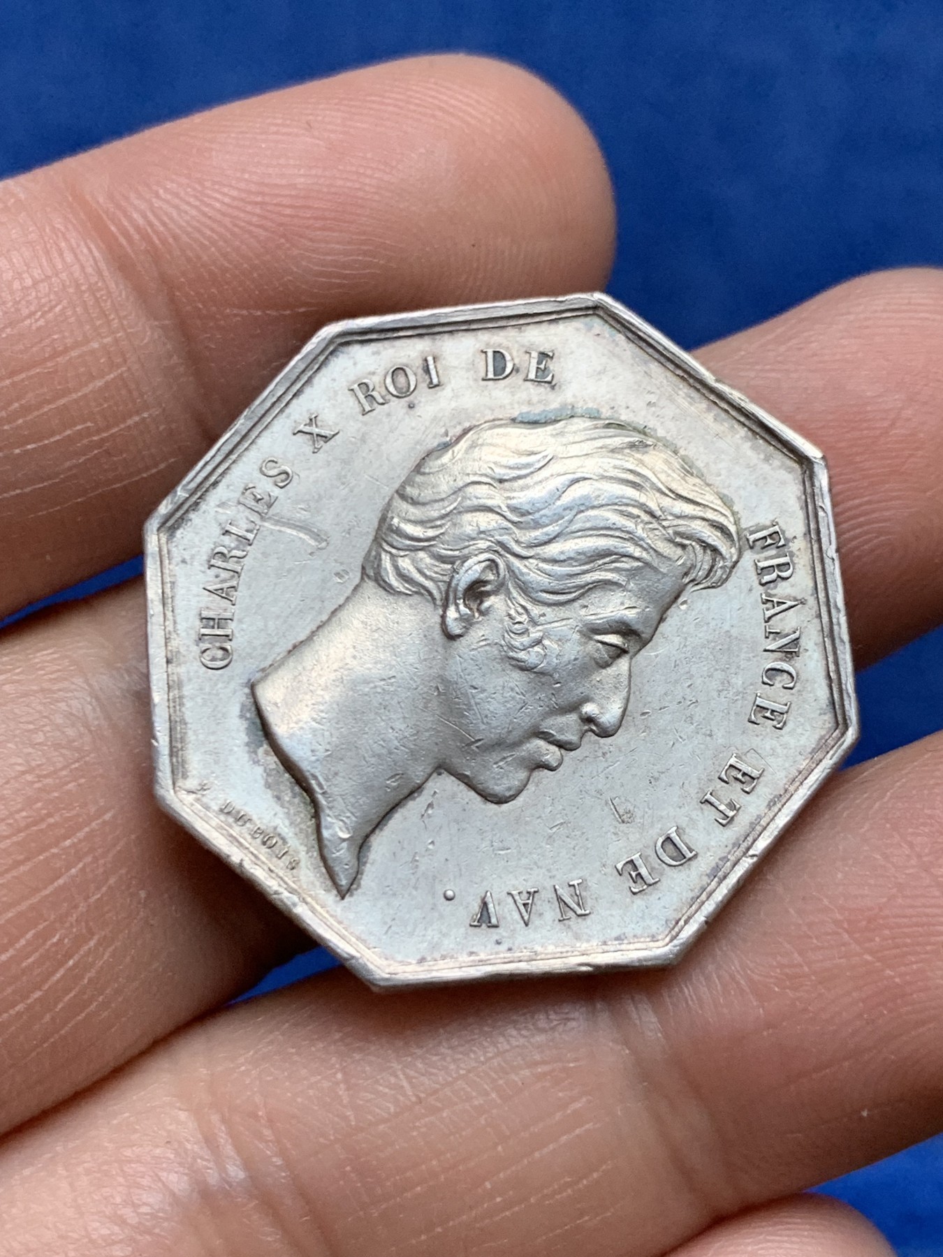 《竞宝斋》第262场-周日，周一，周二 3场连拍 (全场包邮) 法国皇家医学院JETON银质八角，直径30.5毫米 重量14.38克，边铭：早期光边原铸