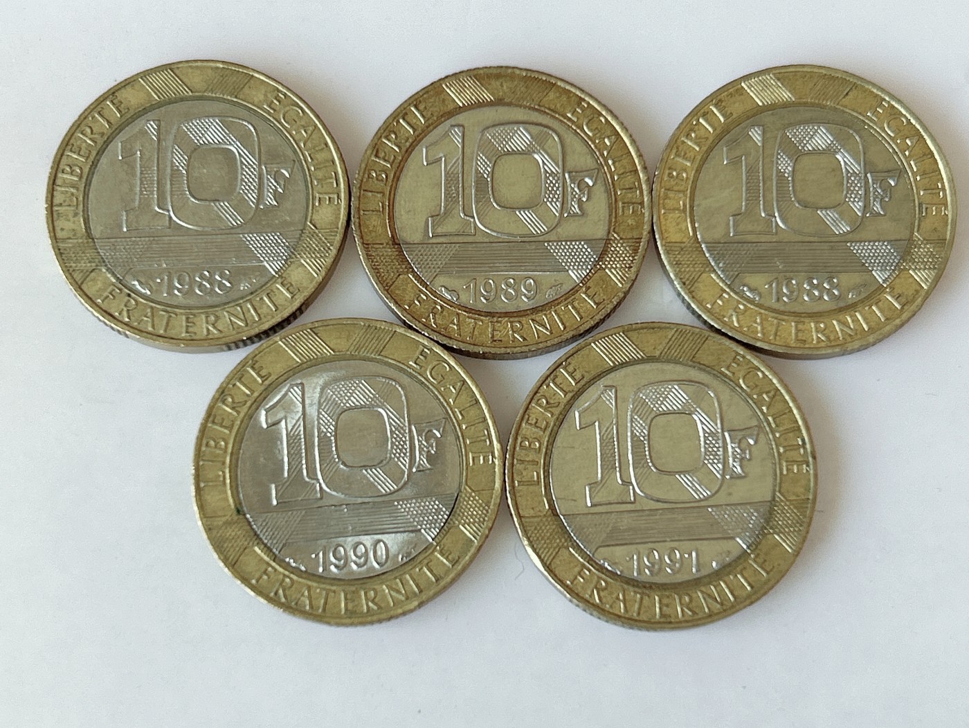 第一海外回流一元起拍收藏 散币专场 第82期 法国10法郎小天使双色币 5枚