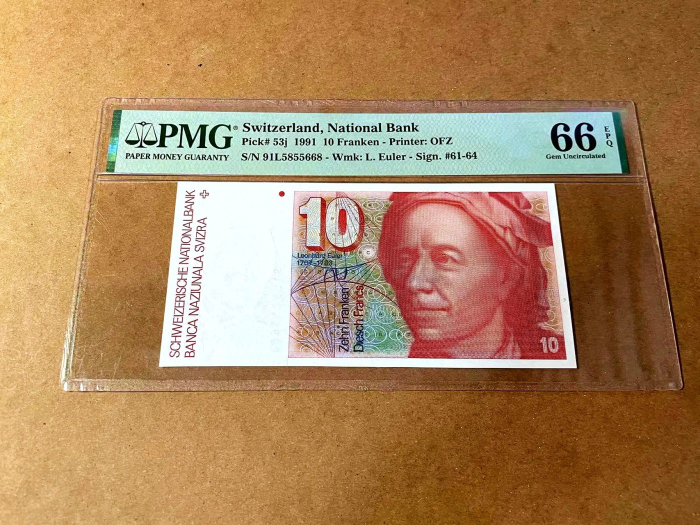 【Blue Auction】✨世界纸币精拍第464期【精】 【无47】瑞士 1991年10法郎 PMG66EPQ 