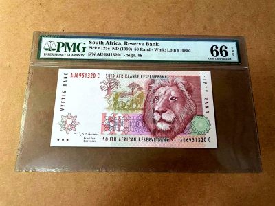 【Blue Auction】✨世界纸币精拍第464期【精】 - 【无47】南非 1999年50兰特 雄狮 PMG66EPQ 