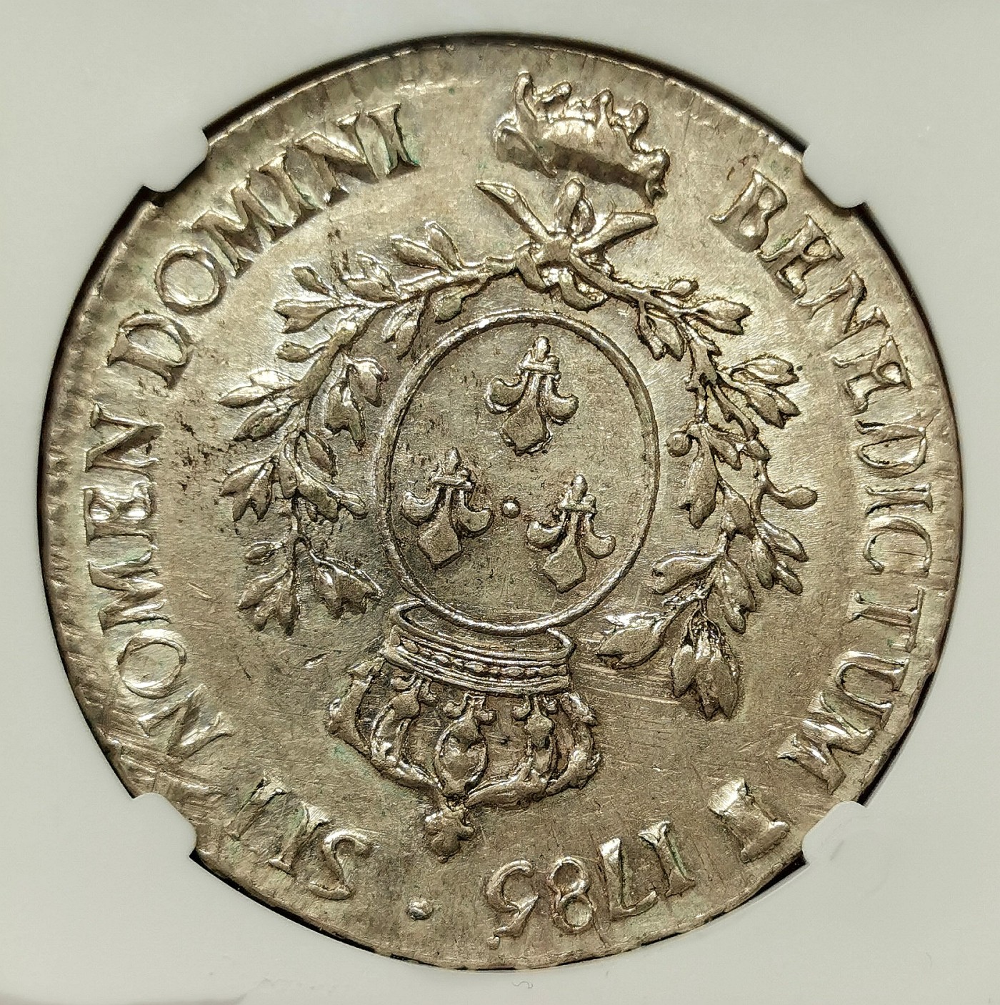 凡希社世界钱币微拍第二百六十六期 1785法国路易十六埃居大银NGC-AU55，灰彩全深打，实物状态极佳，请参考视频！