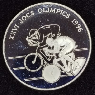 巴斯克收藏第254期 纪念币专场 4-5月30/1/2 号三场连拍 全场包邮 - 安道尔 琼·马蒂·阿拉尼斯 1994年 10第纳里精制纪念银币 自行车-第26届奥运会系列