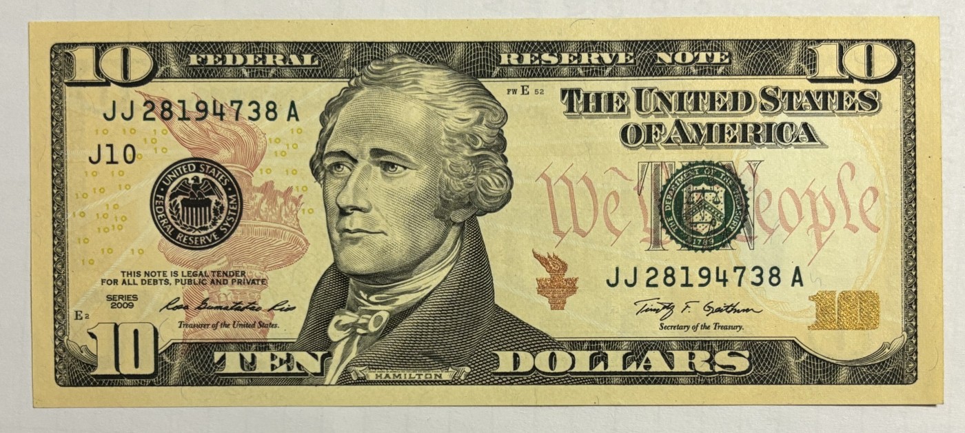 Chase Auction 第28期 - - 外钞、民国钞和人民币混合场！ 2009 10美元 联邦储备券 J区首发A冠 彩色版 