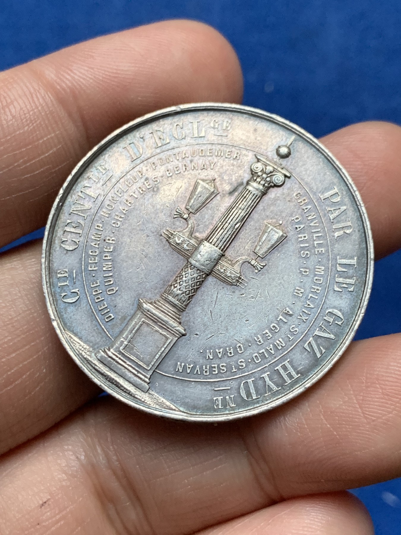 《竞宝斋》第262场-周日，周一，周二 3场连拍 (全场包邮) 法国天然气照明公司银质代币，19.94g，37.5mm，丰饶角边铭