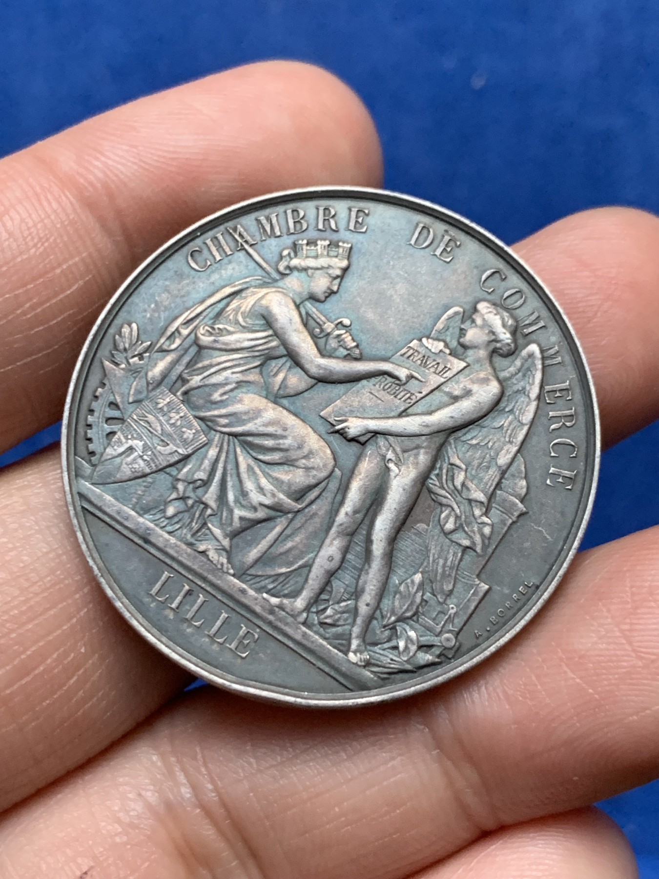 《竞宝斋》第262场-周日，周一，周二 3场连拍 (全场包邮) 法国银章，里尔商会，22.87g，36.8mm，丰饶角1边铭