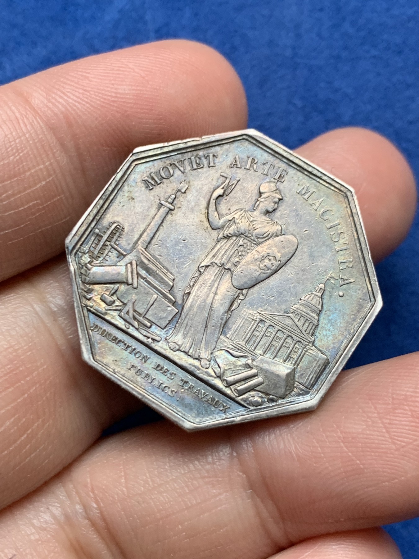 《竞宝斋》第262场-周日，周一，周二 3场连拍 (全场包邮) 法国银质jeton八角代币，查理十世时期公共工程部，11.68g，30.2mm，早期无边铭