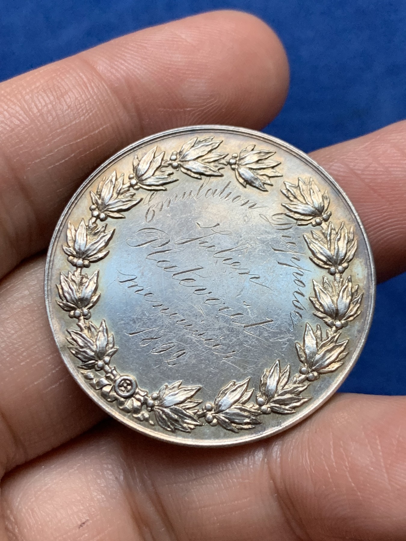 《竞宝斋》第262场-周日，周一，周二 3场连拍 (全场包邮) 法国教育银章，22.24g，36.3mm，丰饶角边铭