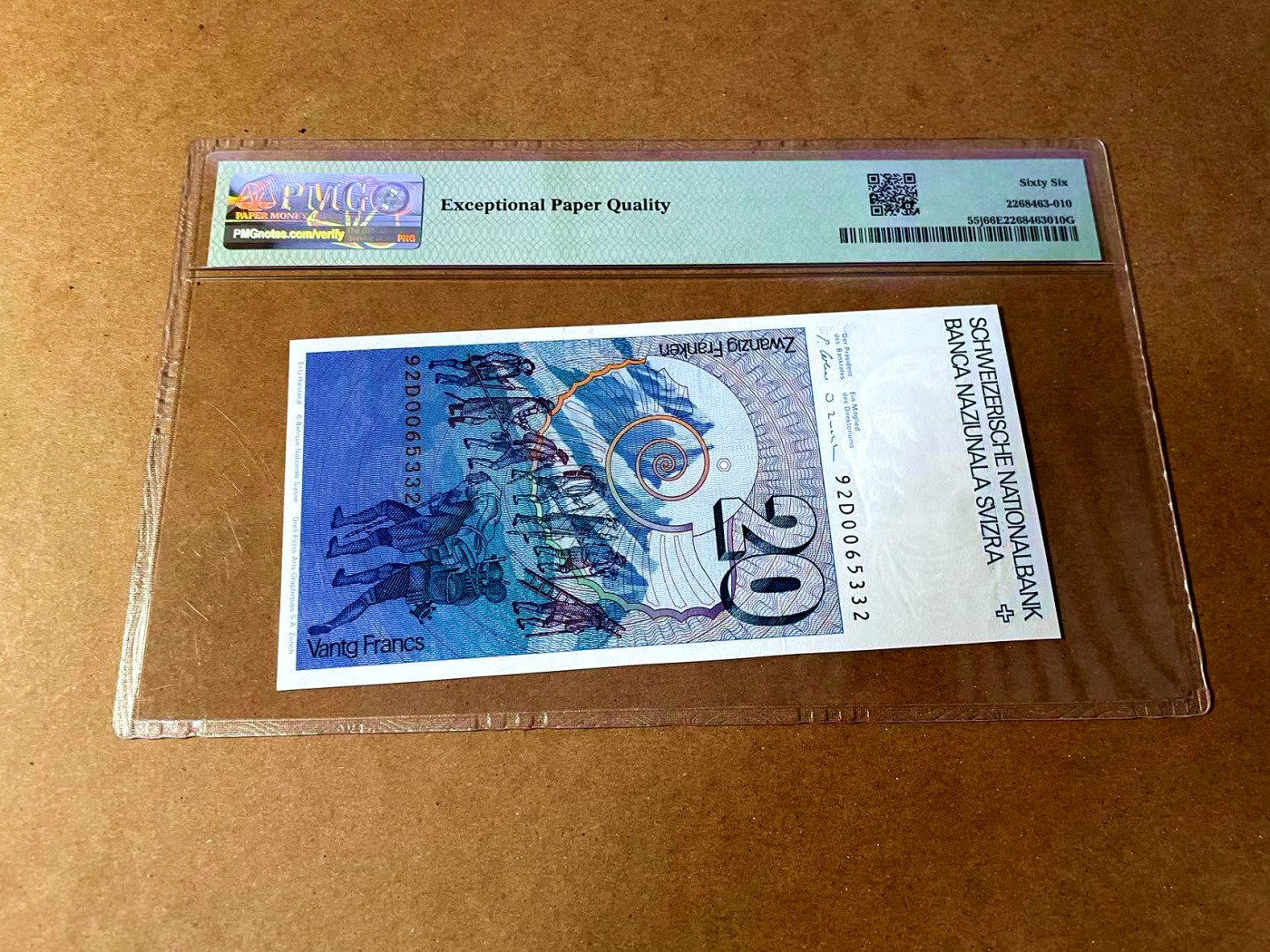 【Blue Auction】✨世界纸币精拍第464期【精】 【无47】瑞士 1992年20法郎 PMG66EPQ 