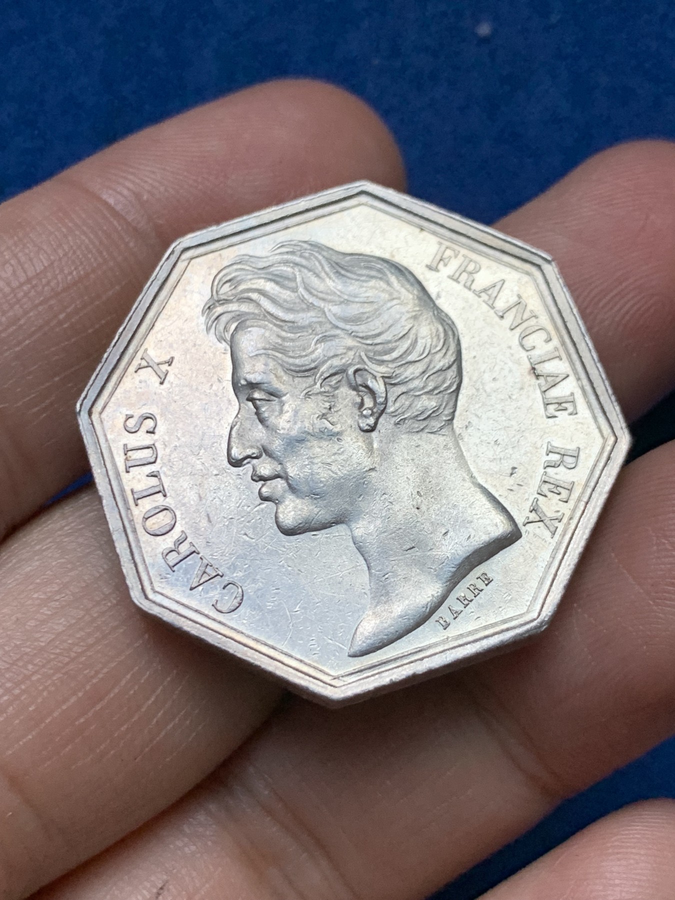 《竞宝斋》第262场-周日，周一，周二 3场连拍 (全场包邮) 法国JETON银质八角，1828年查理十世波尔多商会，直径33.2毫米 重量18.46克，早期光边原铸