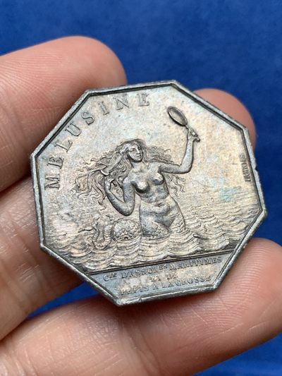 《竞宝斋》第262场-周日，周一，周二 3场连拍 (全场包邮) - 法国八角银质jeton名誉品海妖，梅卢辛海上保险公司，17.11g，33.3mm，神灯边铭