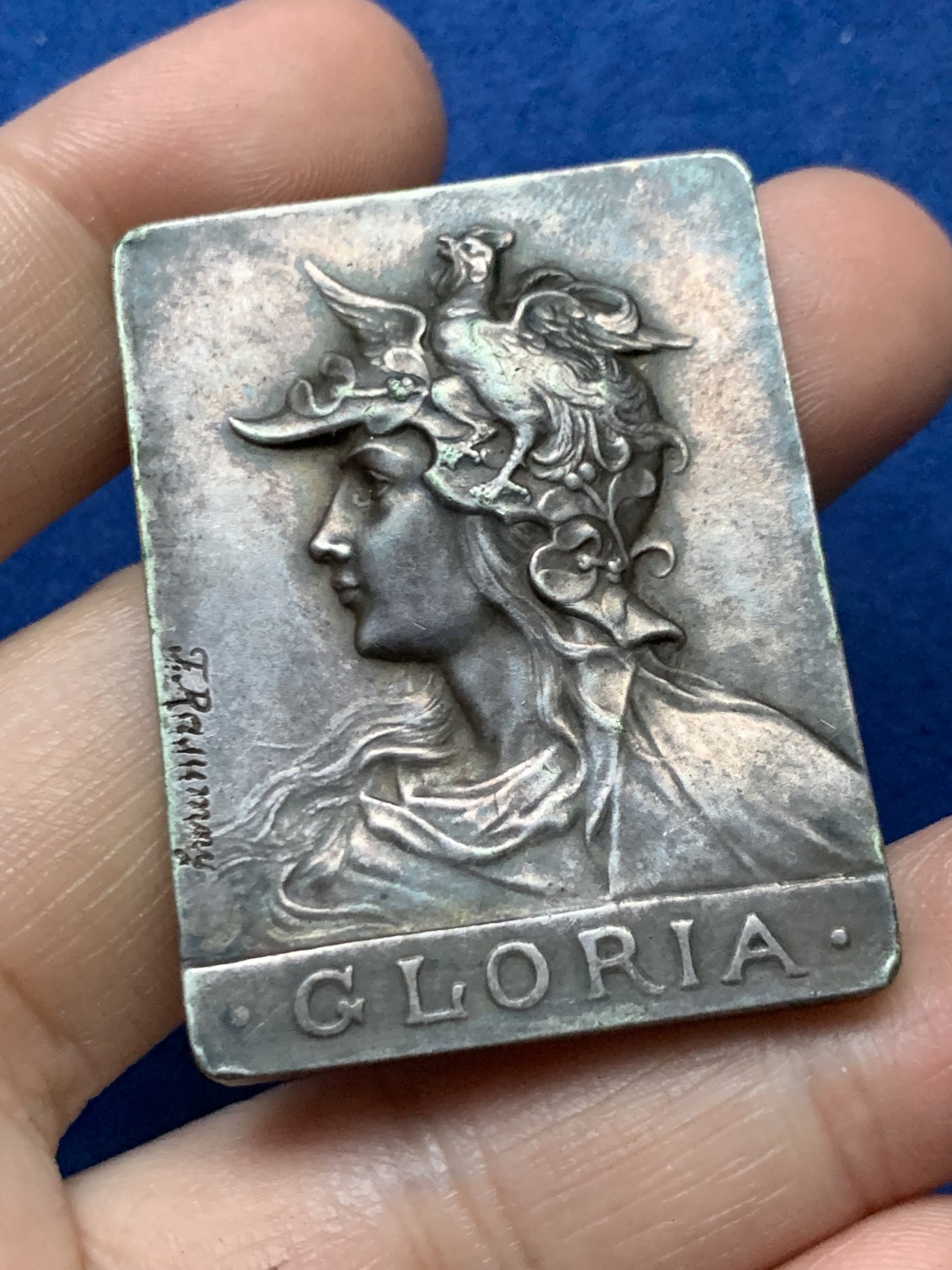 《竞宝斋》第262场-周日，周一，周二 3场连拍 (全场包邮) 法国图尔市体操比赛镀银铜质方章，33.92g，34.6*45.3mm，青铜铜标