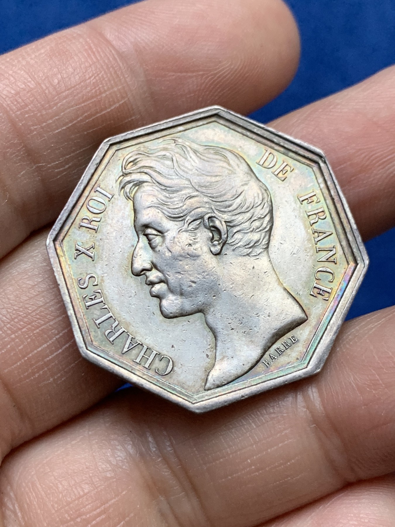 《竞宝斋》第262场-周日，周一，周二 3场连拍 (全场包邮) 法国八角银章，莫伦农业协会，14.15g，32mm，早期无边铭