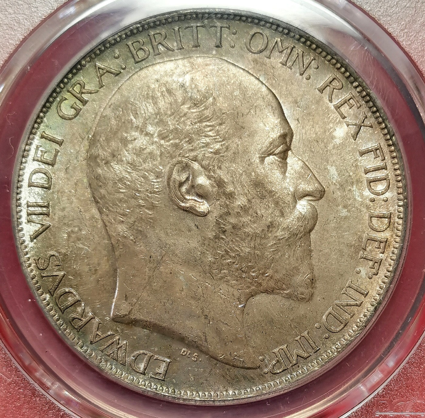 凡希社世界钱币微拍第二百六十六期 1902英国爱七马剑大银PCGS-MS63，紫金彩，迷人的烟熏包浆！请参考视频。