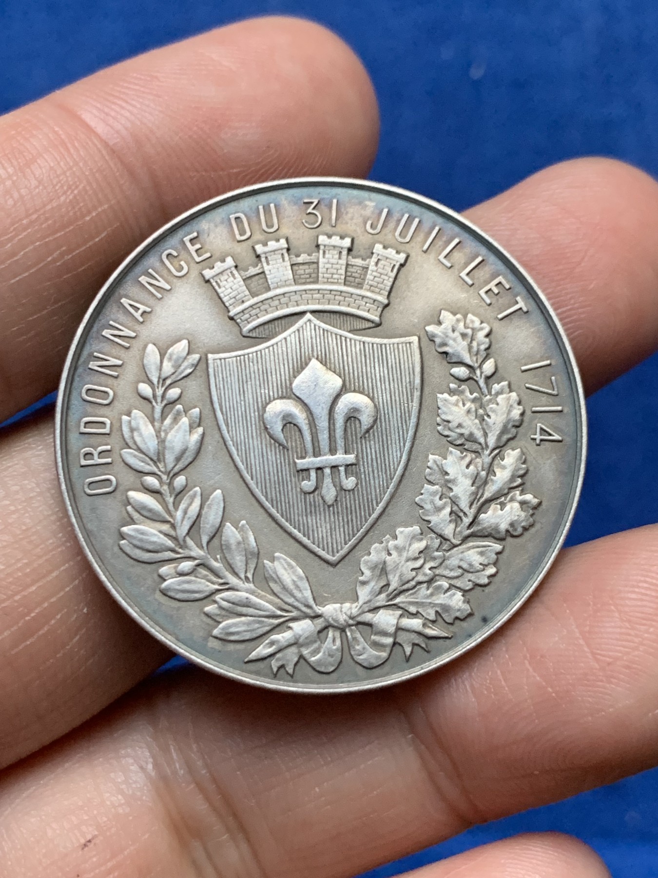 《竞宝斋》第262场-周日，周一，周二 3场连拍 (全场包邮) 法国银章，里尔商会，22.87g，36.8mm，丰饶角1边铭