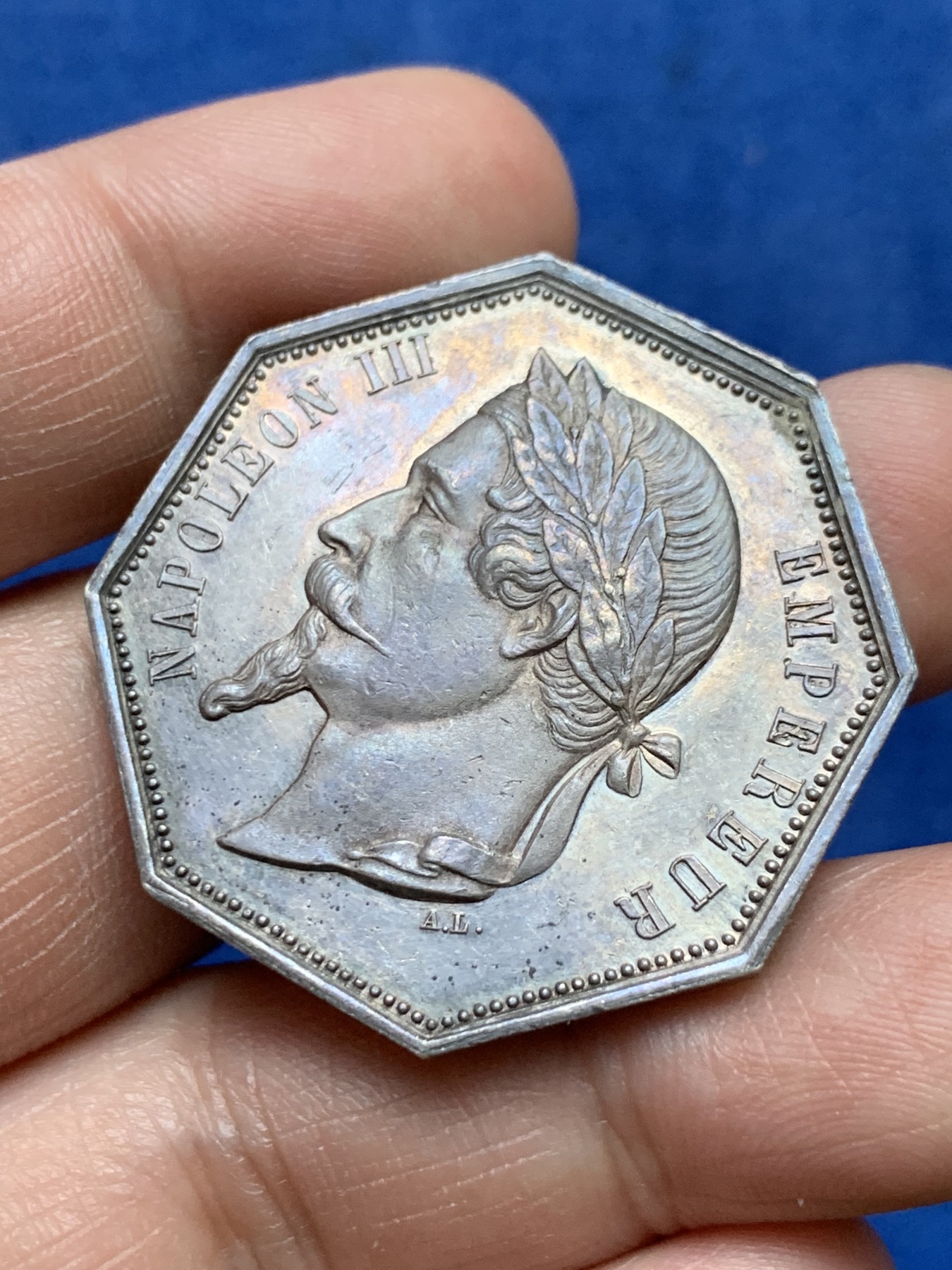 《竞宝斋》第262场-周日，周一，周二 3场连拍 (全场包邮) 法国鲁昂公证人银质八角代币，22.13g，36.3mm，蜜蜂边铭