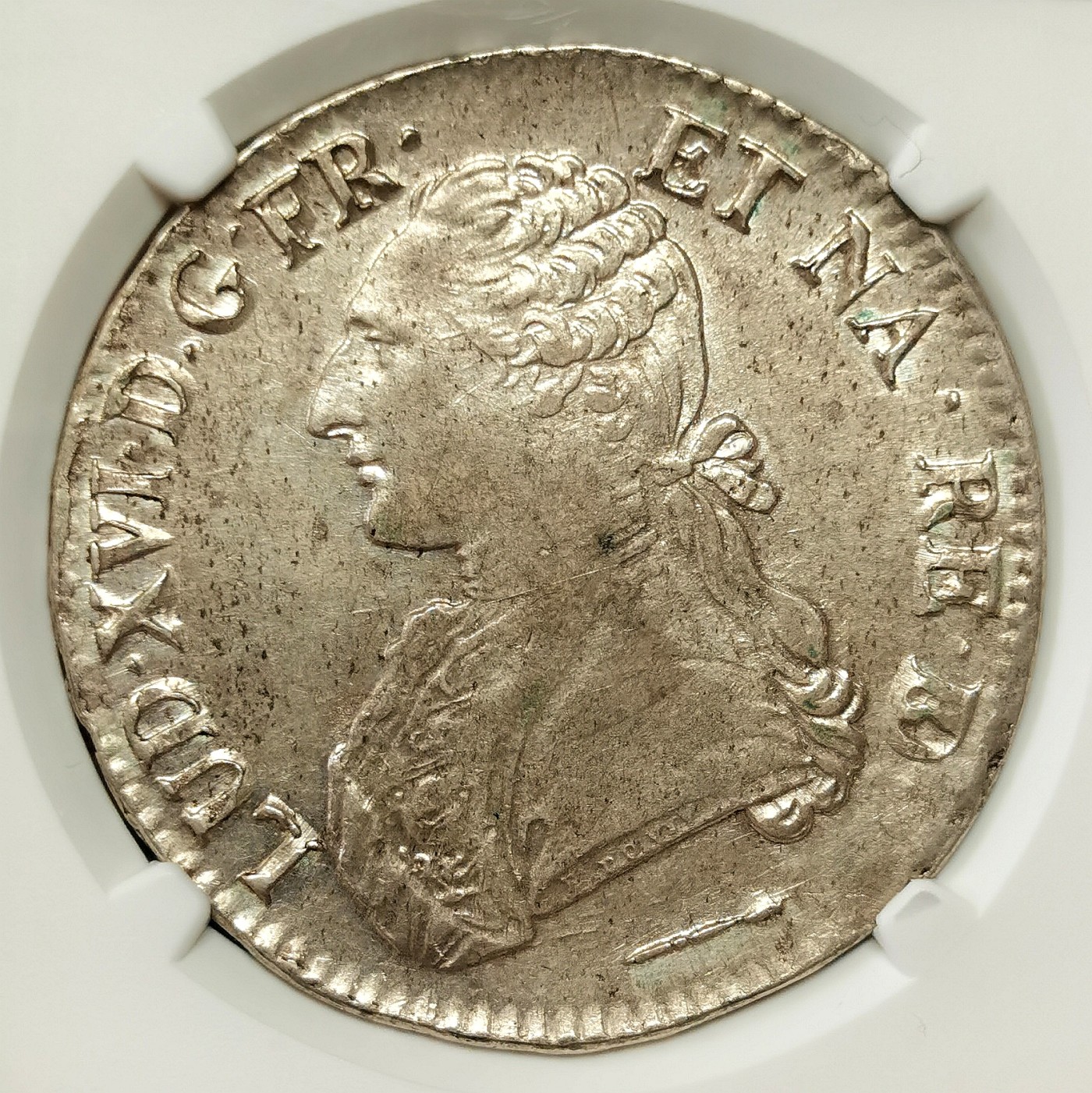 凡希社世界钱币微拍第二百六十六期 1785法国路易十六埃居大银NGC-AU55，灰彩全深打，实物状态极佳，请参考视频！