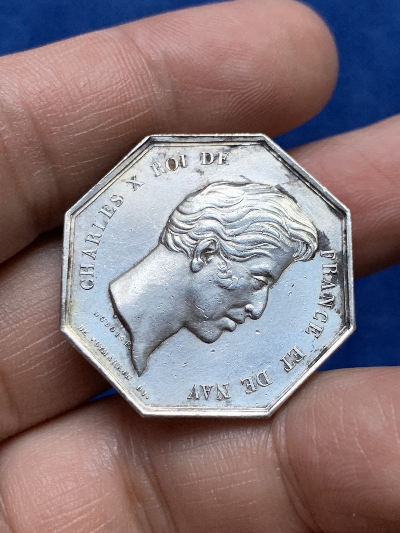 《竞宝斋》第262场-周日，周一，周二 3场连拍 (全场包邮) 法国八角银质代币，卡尔卡松皇家农业协会，13.23g，30.5mm，1832年以前无边铭