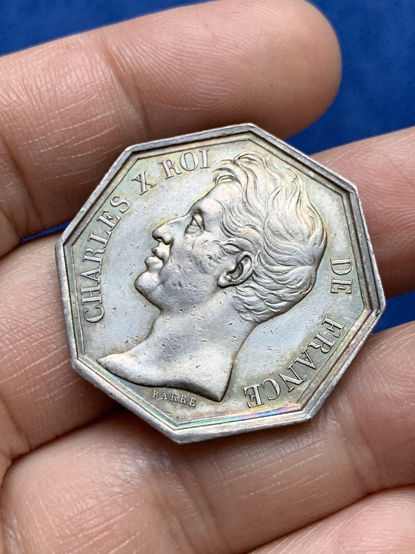 《竞宝斋》第262场-周日，周一，周二 3场连拍 (全场包邮) 法国八角银章，莫伦农业协会，14.15g，32mm，早期无边铭