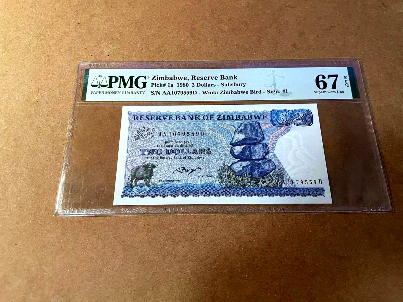 【Blue Auction】✨世界纸币精拍第464期【精】 【AA冠 p1a】津巴布韦 1980年2元 PMG67EPQ 高分