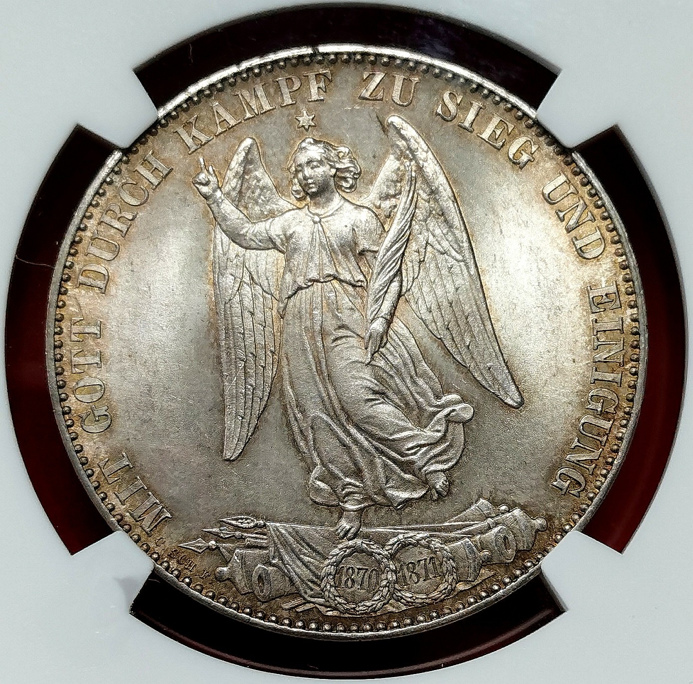 凡希社世界钱币微拍第二百六十六期 荐！1871符腾堡普法战争胜利纪念泰勒NGC-MS66，漂亮的淡金彩，N冠军分！请参考视频。