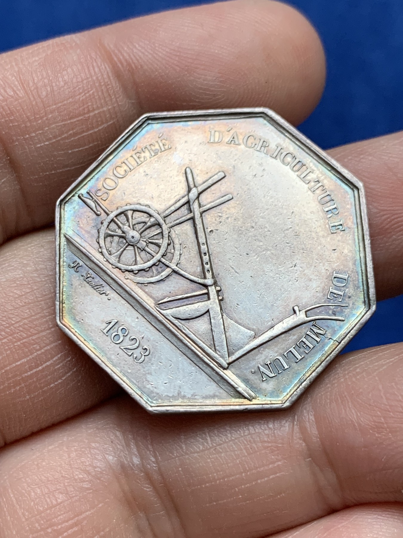 《竞宝斋》第262场-周日，周一，周二 3场连拍 (全场包邮) 法国八角银章，莫伦农业协会，14.15g，32mm，早期无边铭