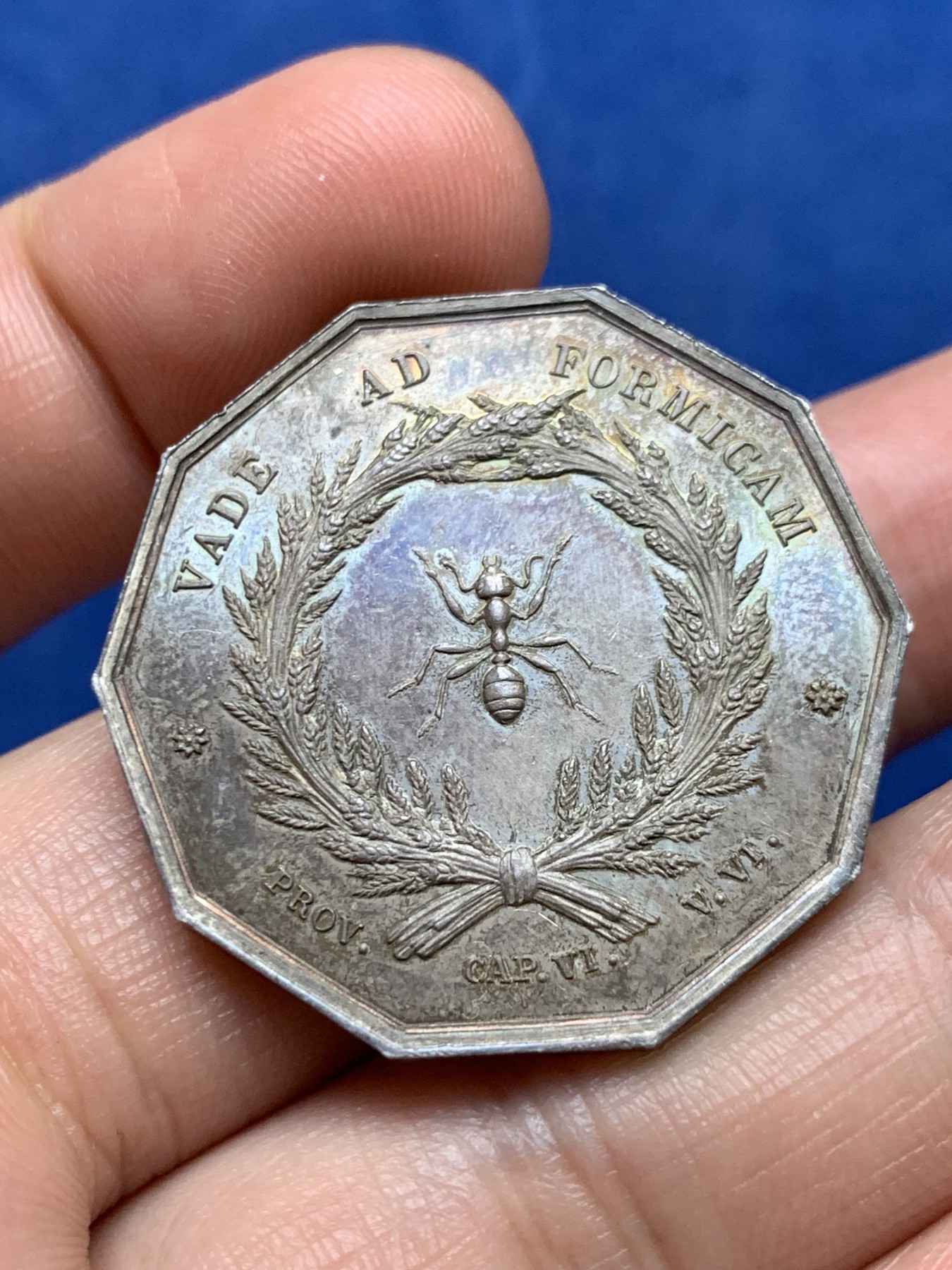 《竞宝斋》第262场-周日，周一，周二 3场连拍 (全场包邮) 法国里昂储蓄银行十边形代用银币，16.56g，33.2mm，丰饶角边铭