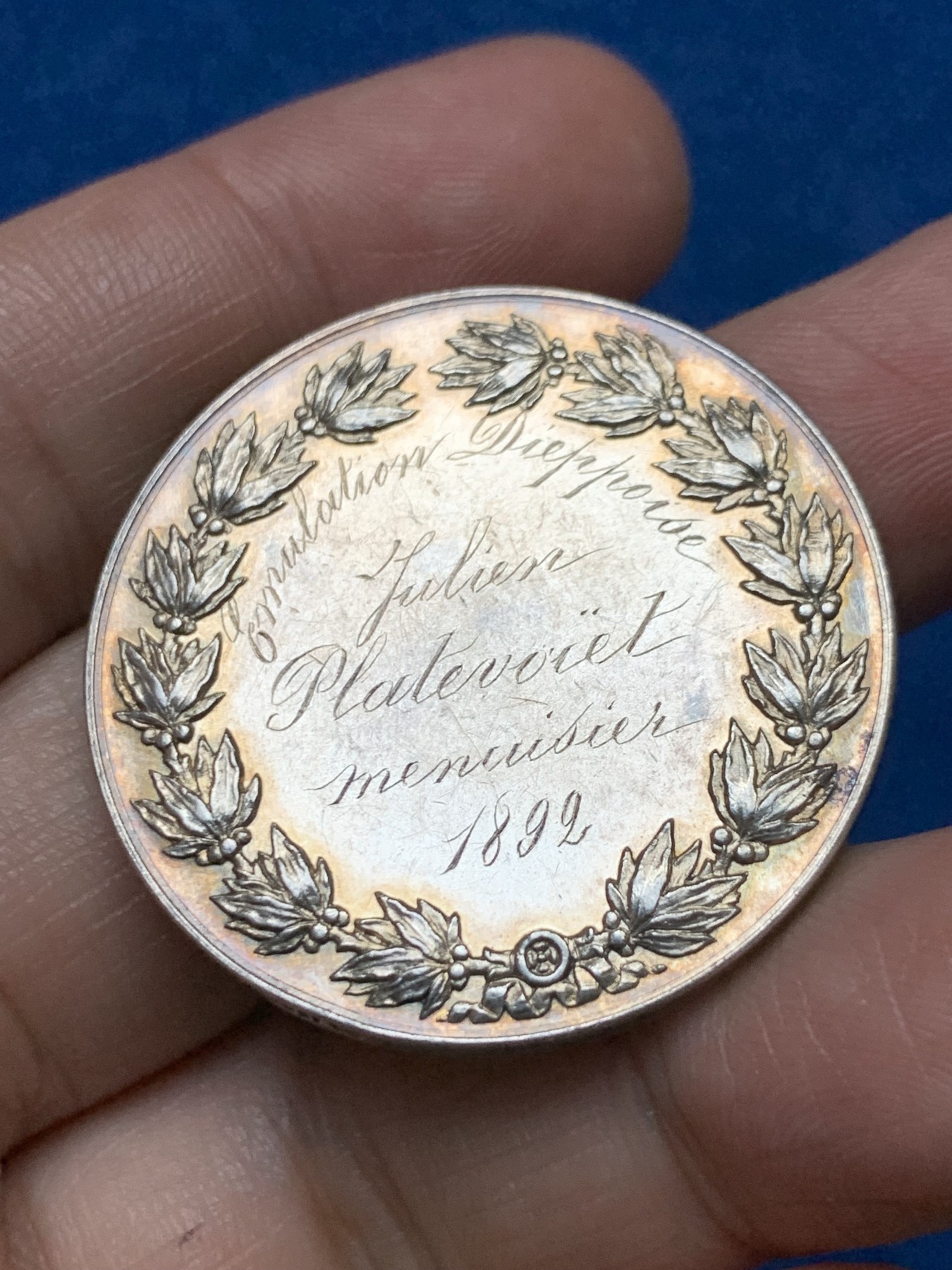 《竞宝斋》第262场-周日，周一，周二 3场连拍 (全场包邮) 法国教育银章，22.24g，36.3mm，丰饶角边铭