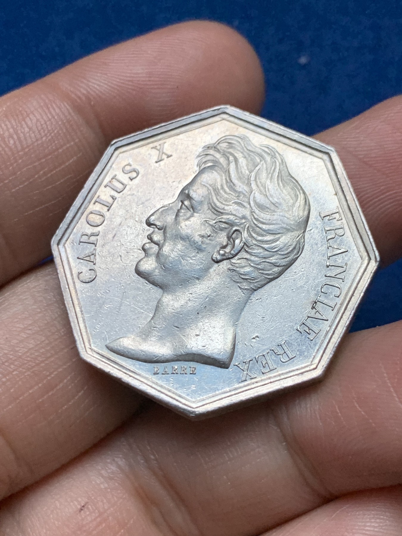 《竞宝斋》第262场-周日，周一，周二 3场连拍 (全场包邮) 法国JETON银质八角，1828年查理十世波尔多商会，直径33.2毫米 重量18.46克，早期光边原铸