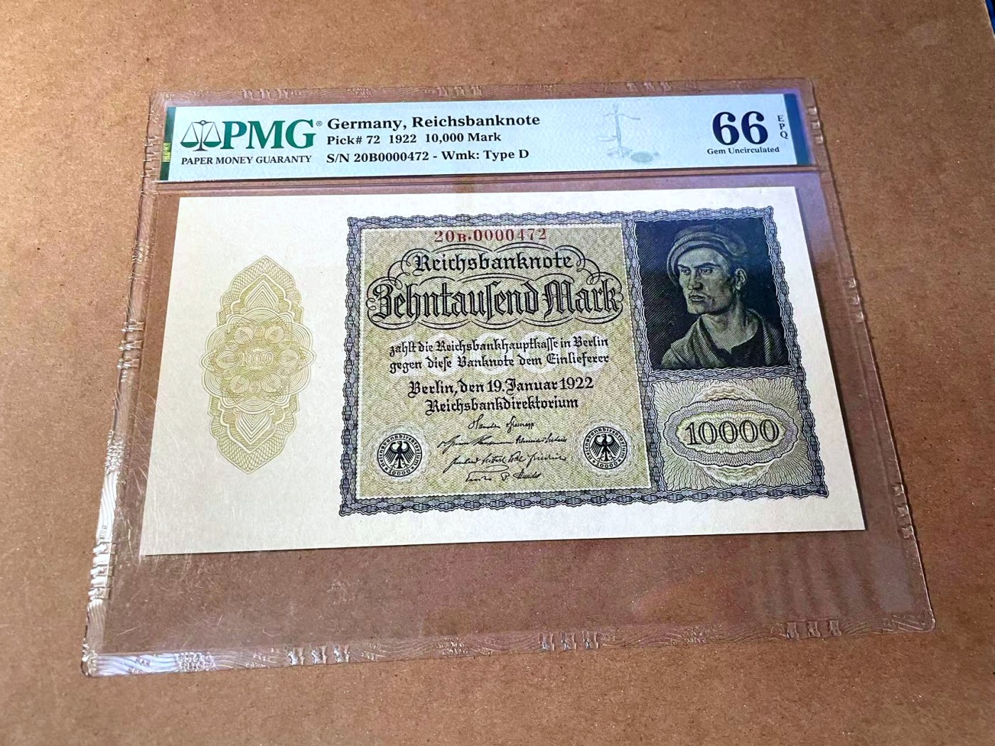 【Blue Auction】✨世界纸币精拍第464期【精】 【472小号】德国 1922年10000马克PMG66EPQ 