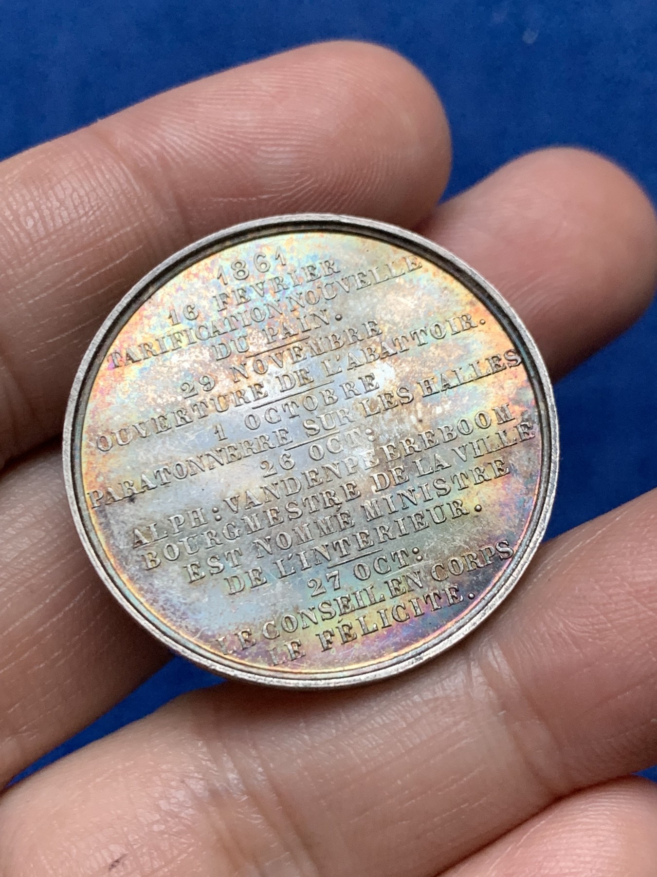 《竞宝斋》第262场-周日，周一，周二 3场连拍 (全场包邮) 比利时1861年伊普尔市议会出席银章，9.32g，33mm，无边铭