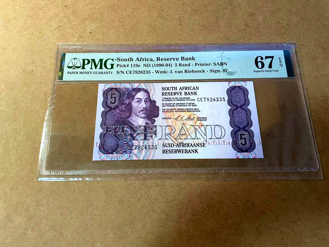 【Blue Auction】✨世界纸币精拍第464期【精】 南非 1990-94年5兰特 PMG67EPQ 高分