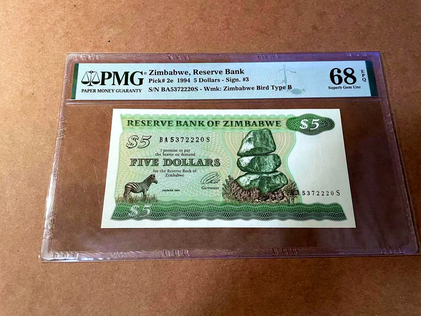 【Blue Auction】✨世界纸币精拍第464期【精】 津巴布韦 1994年5元 PMG68EPQ 超高分