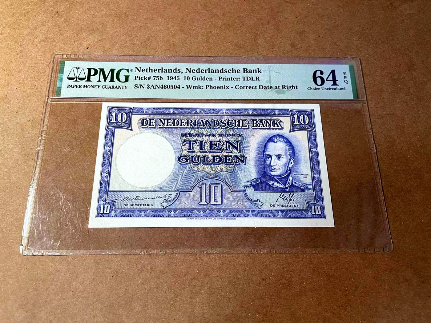 【Blue Auction】✨世界纸币精拍第464期【精】 荷兰 1945年10盾 威廉一世 背工厂 PMG64EPQ 