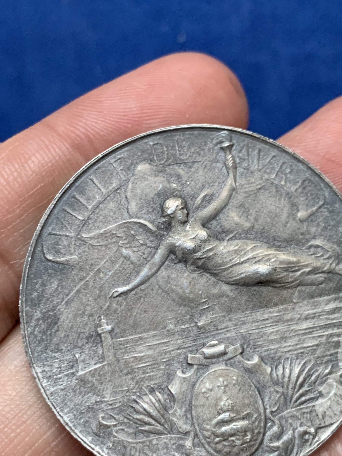 《竞宝斋》第262场-周日，周一，周二 3场连拍 (全场包邮) 法国勒阿弗尔市银质奖章，32.73g，41mm，边铭：菱形+argent