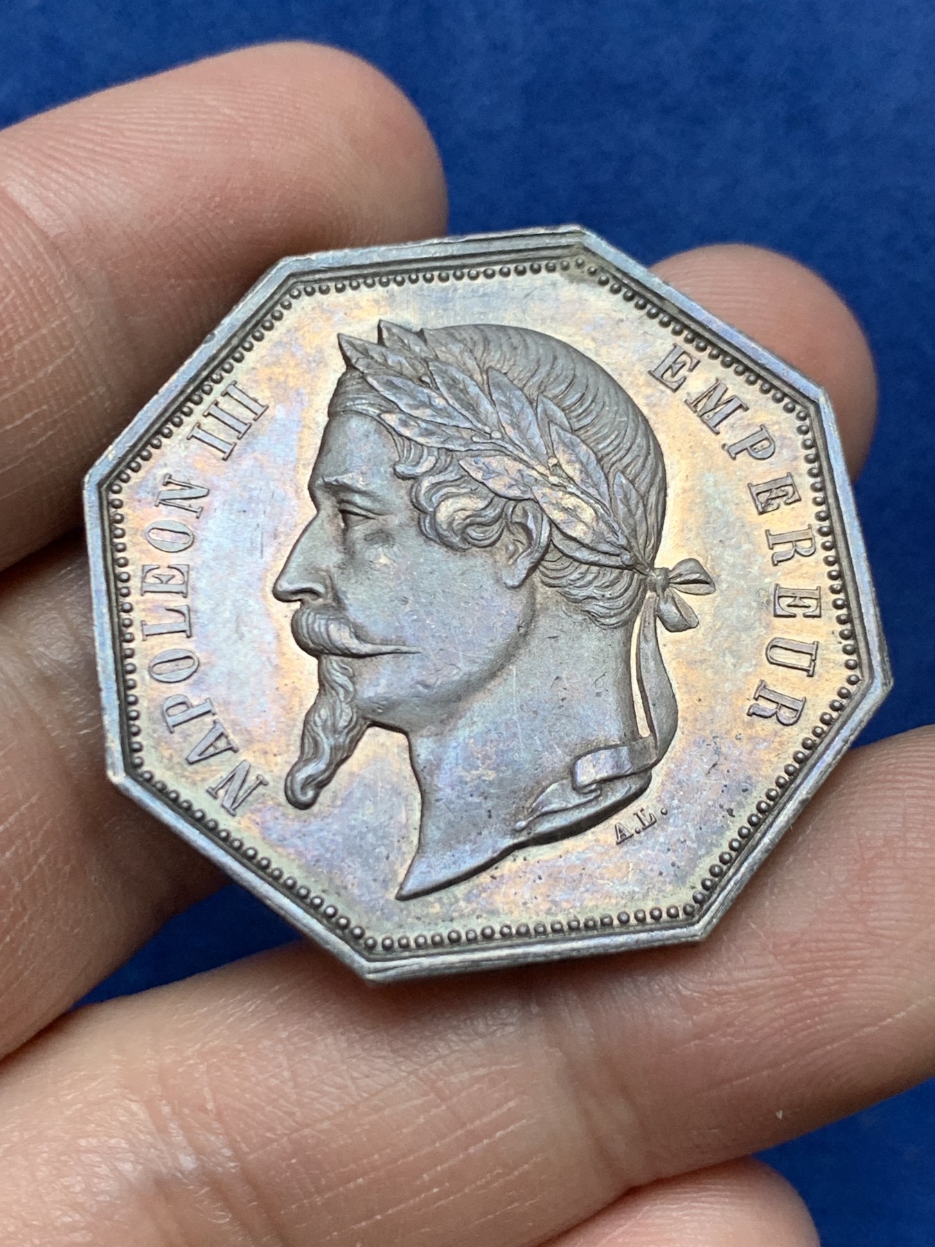 《竞宝斋》第262场-周日，周一，周二 3场连拍 (全场包邮) 法国鲁昂公证人银质八角代币，22.13g，36.3mm，蜜蜂边铭