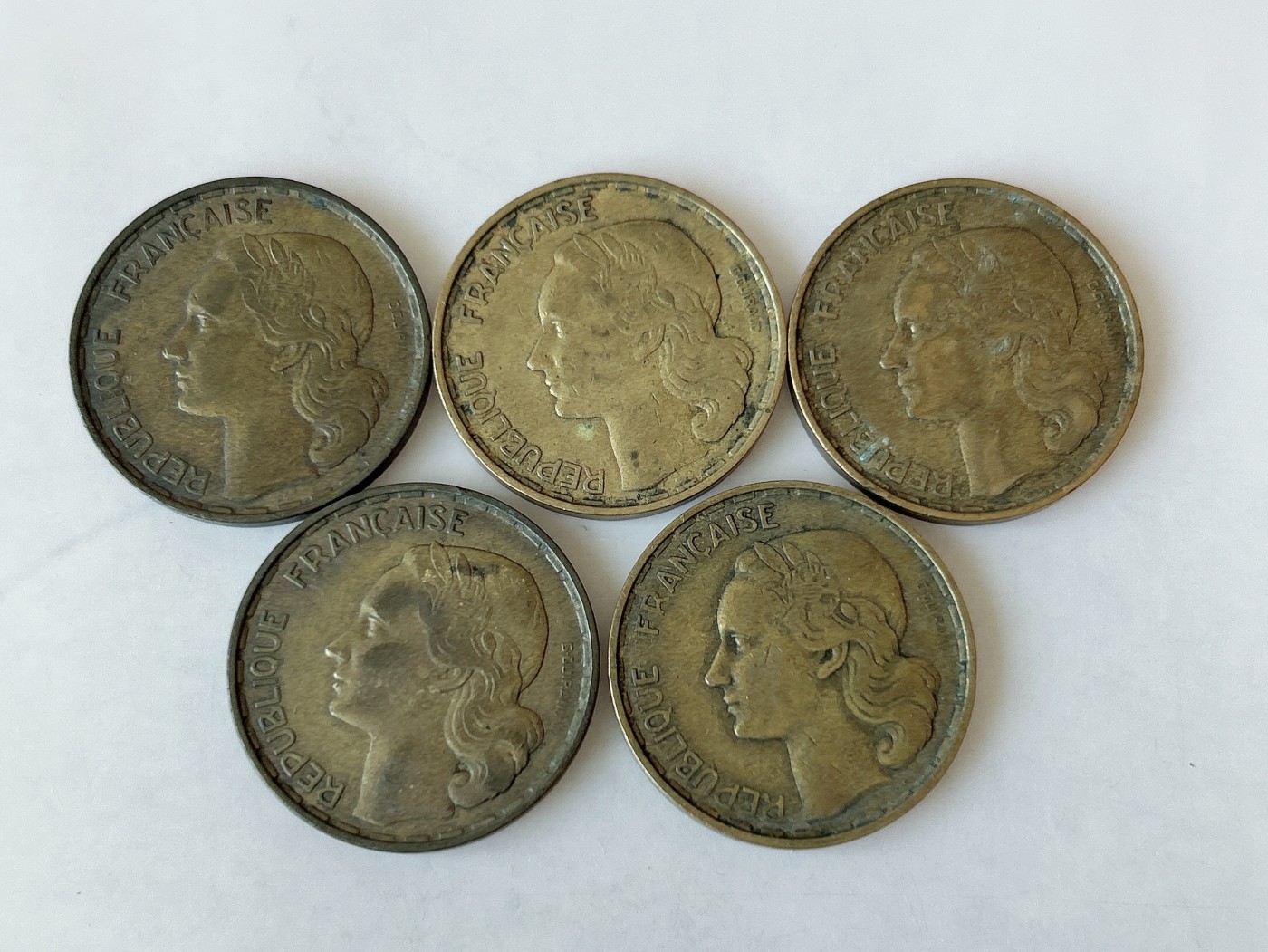 第一海外回流一元起拍收藏 散币专场 第82期 法国50法郎铜币 5枚