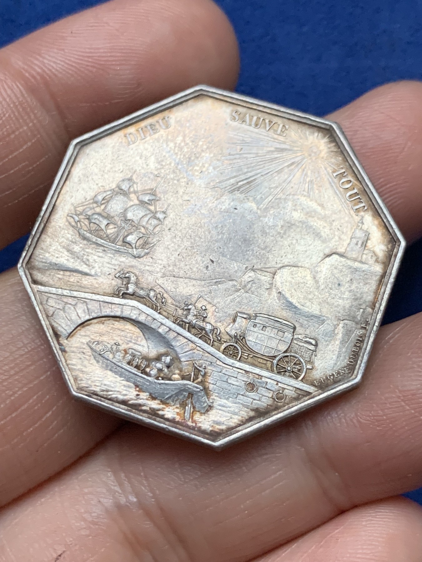 《竞宝斋》第262场-周日，周一，周二 3场连拍 (全场包邮) 法国巴黎商业保险公司八角银质代币，19.63g，36mm，早期无边铭，