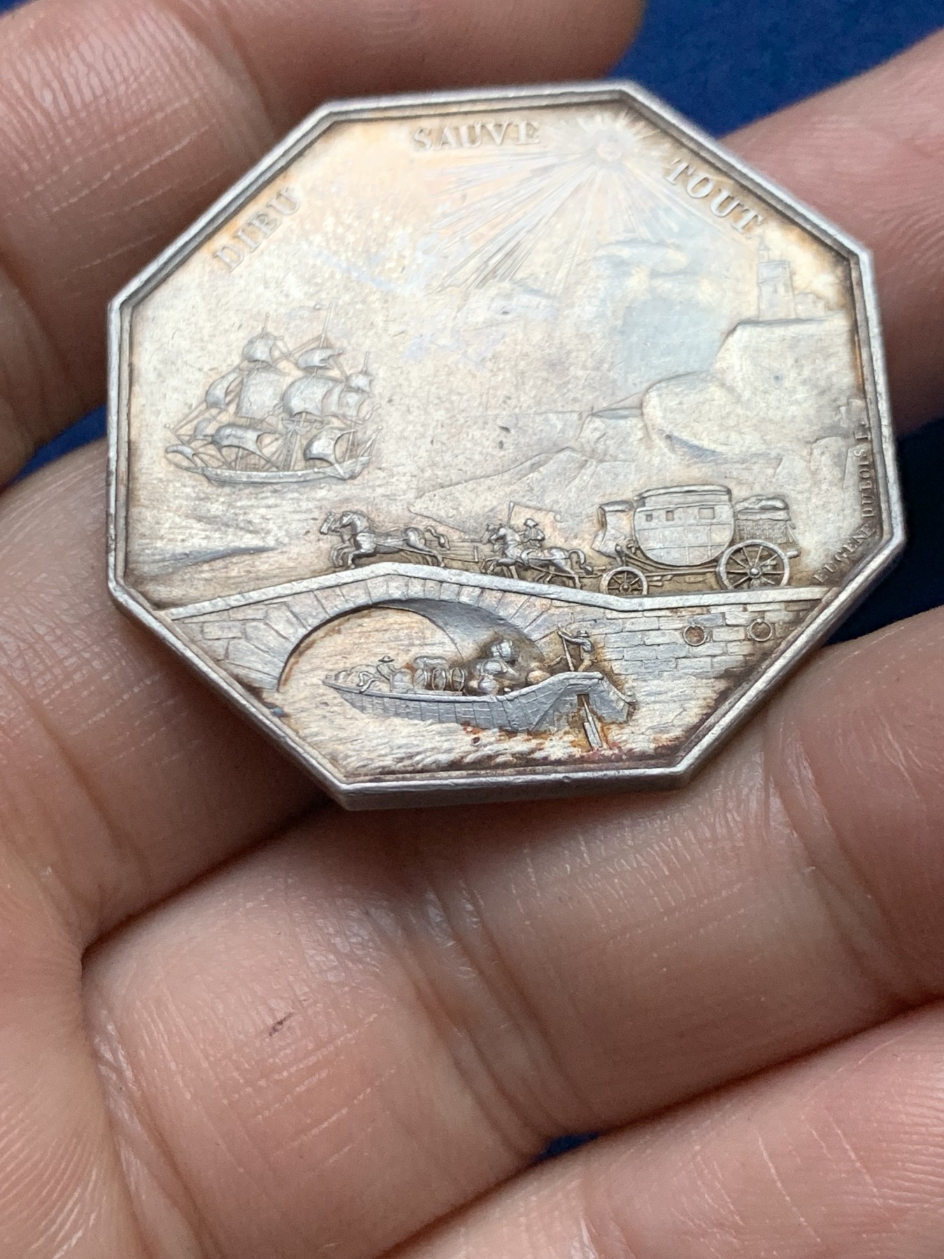 《竞宝斋》第262场-周日，周一，周二 3场连拍 (全场包邮) 法国巴黎商业保险公司八角银质代币，19.63g，36mm，早期无边铭，