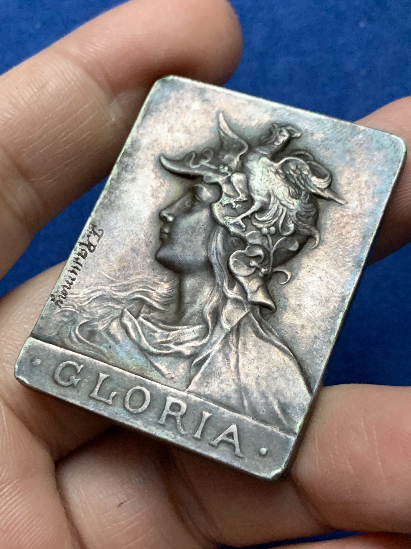 《竞宝斋》第262场-周日，周一，周二 3场连拍 (全场包邮) 法国图尔市体操比赛镀银铜质方章，33.92g，34.6*45.3mm，青铜铜标